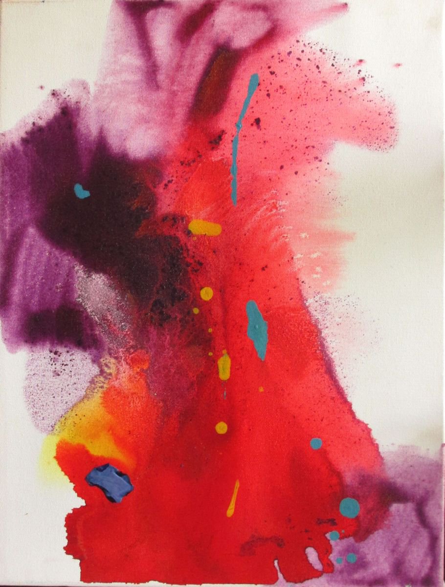 Abstract Acrylic Painting By Alfred Ng, 12 X 16, A Splash Of Red, Original Artwork