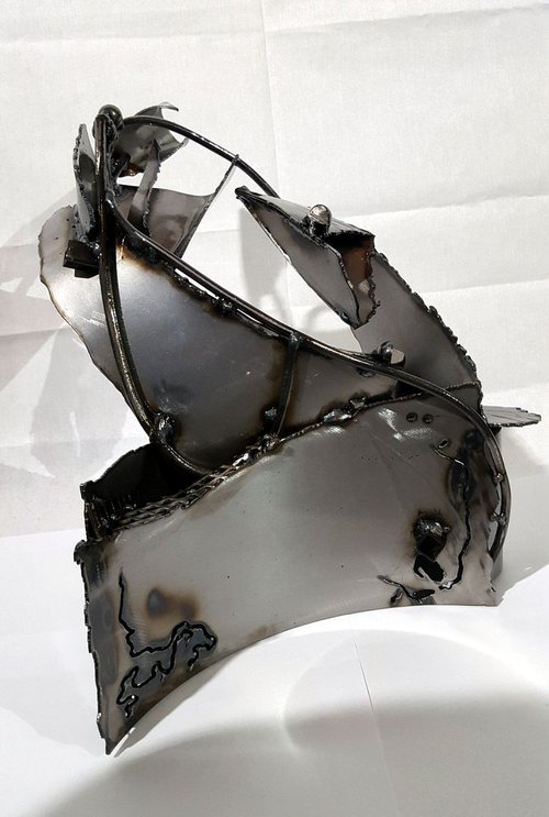 Deconstructivism morphysim oneiric eternity still life abstract pot metal iron welding sculpture by Kloska by Kloska Ovidiu