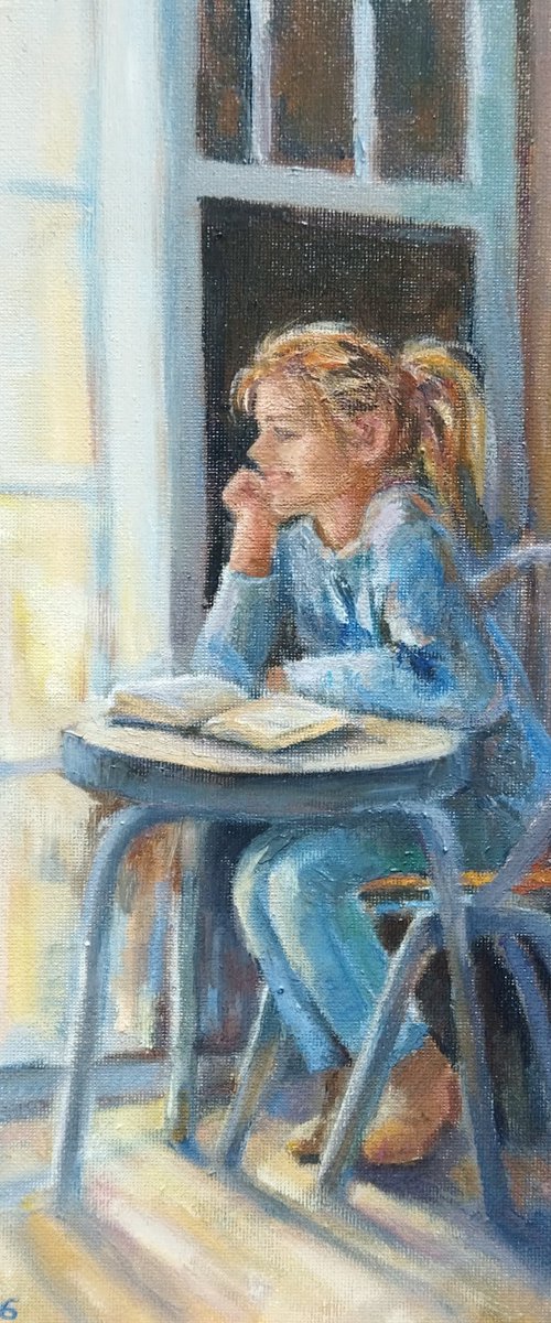 Girl reading a book by Ann Krasikova