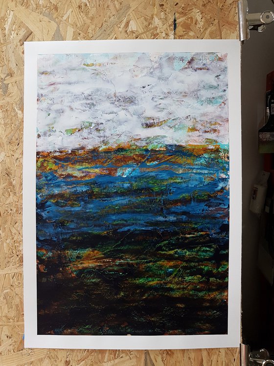 Meditative Depth - abstract landscape - Minimalistic acrylic on paper ideal decoration