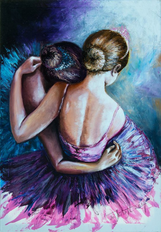"Girlfriends",Original oil painting on canvas, large format  70x100x2 cm