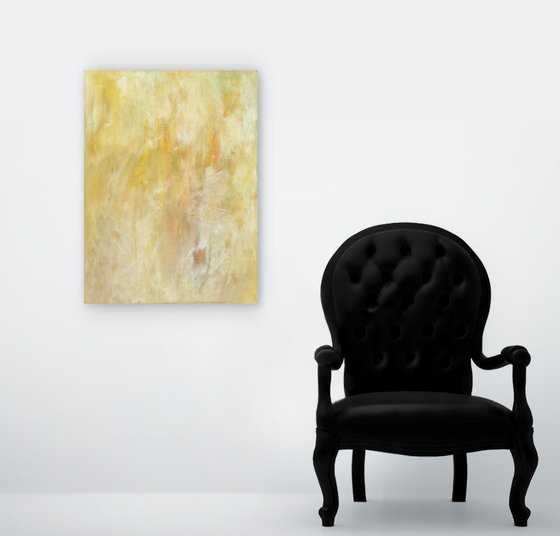 Basking In The Light - Minimal Light Yellow White Abstract Painting by Kathy Morton Stanion