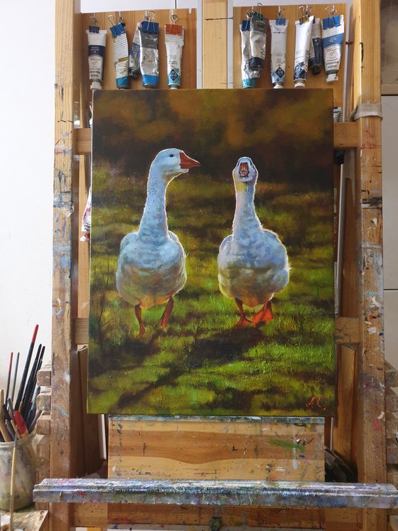 "Two cheerful geese"