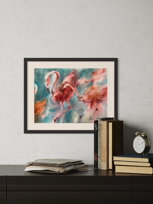 Graceful Run (Flamingos) by Anna Boginskaia