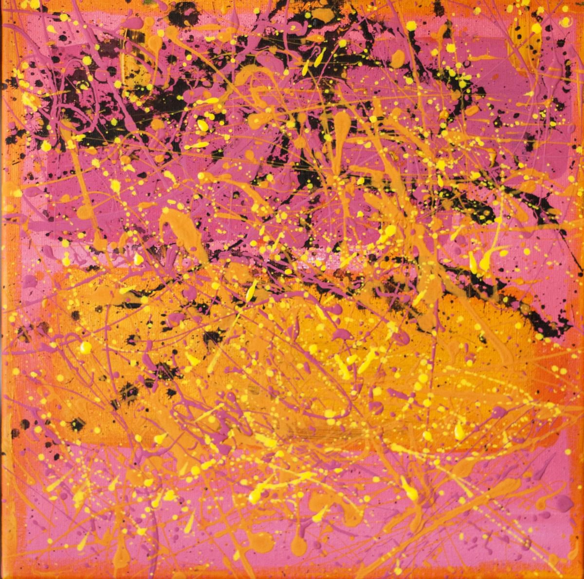 Bright Pink and Yellow Abstract Acrylic Painting 25x25 cm by Ihnatova Tetjana
