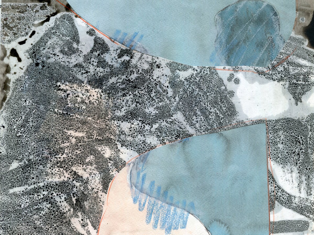 Abstract Landscape Collage By Elizabeth Anne Fox, 14 X 11, Frozen Pond 8, Original Artwork