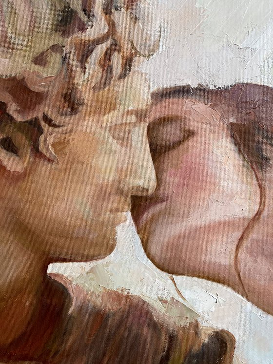 Big oil painting Kiss sculpture and female