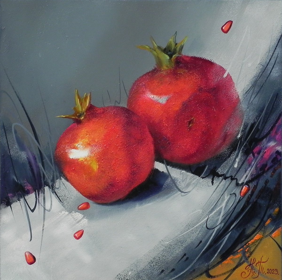 Abstract Still Life Oil Painting By Tetiana Novikova, 16 X 16", "Dialogue", Original Artwork