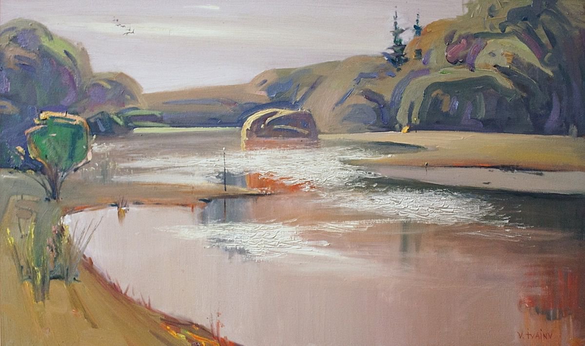 Impressionistic Landscape Oil Painting By Viktor Ivaniv, 30 X 18", Beginning Of Autumn, Original Artwork