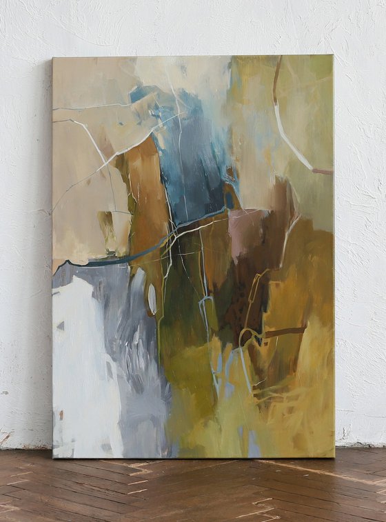 "Melody 2" Brown teal gray abstract art