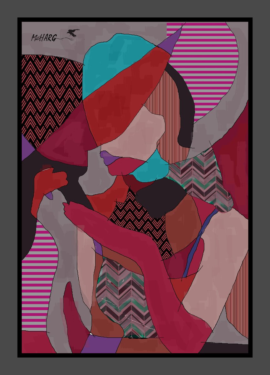 Organic Abstract Painting By Joe Mcharg, 31 X 42, Big Hat Lady In Red, Original Artwork