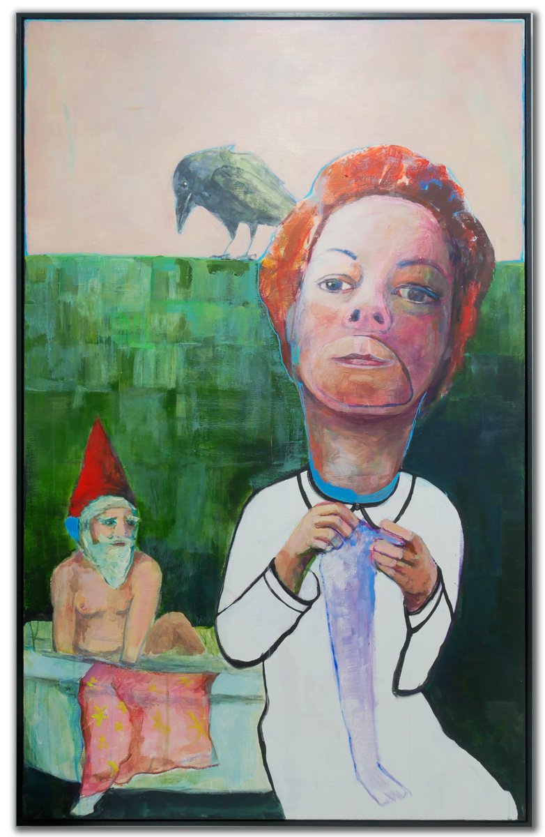 Surrealistic Portrait Acrylic Painting By Angeline Maas, 40 X 64, Warning Signs, Original Artwork