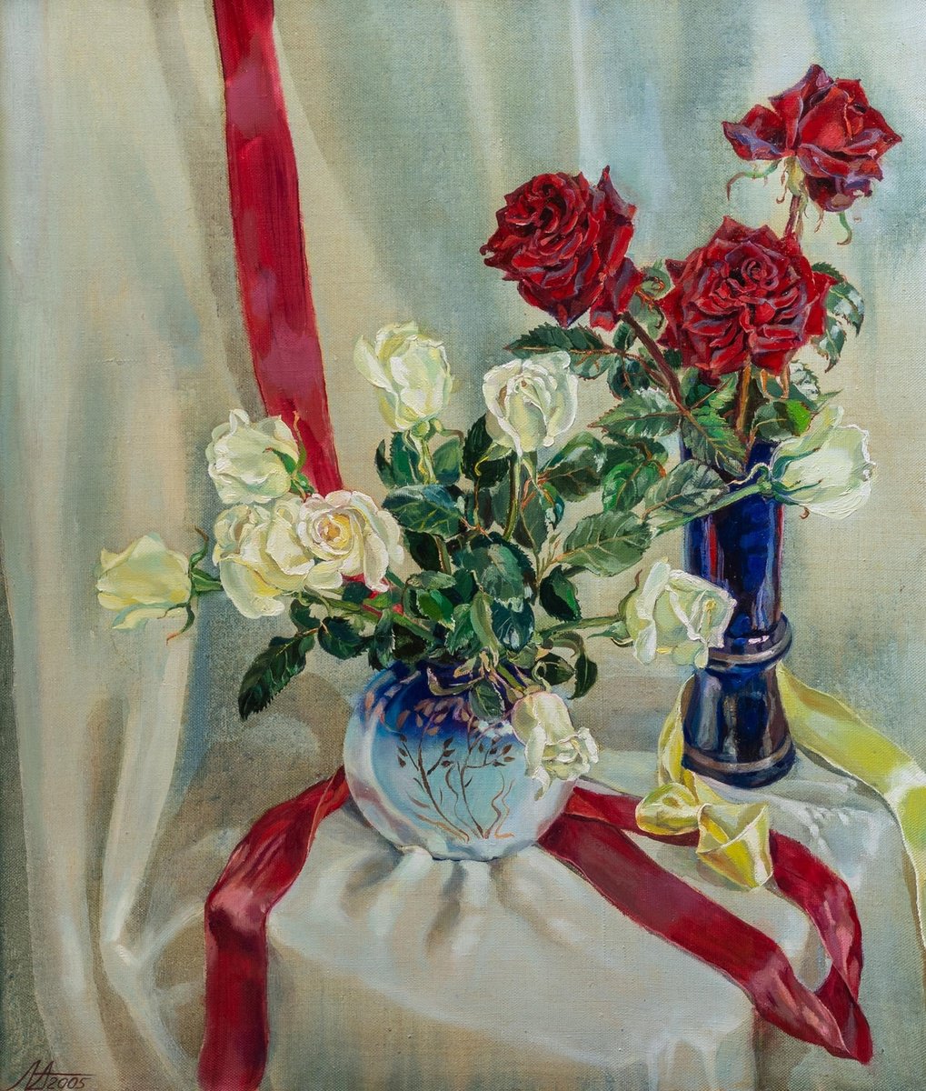 Photorealistic Still Life Oil Painting By Alona Lesnichenko, 23 X 27, Roses, Original Artwork