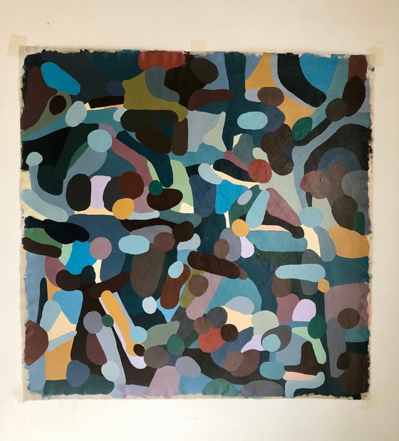 Abstract painting. Blue leaves