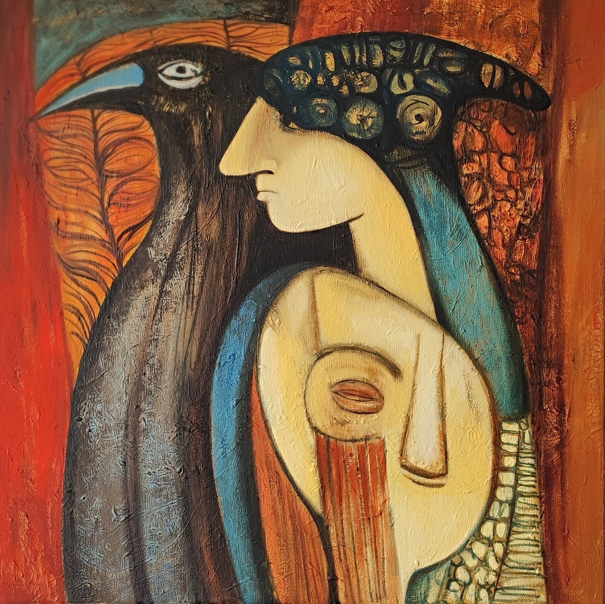 Expressive Animal Oil Painting By Anna Soghomonyan, 22 X 22, The One Inside, Original Artwork