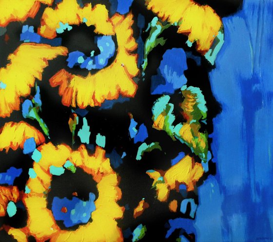 Sunflowers on blue background