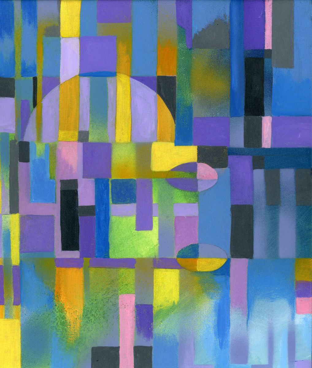 Geometric Abstract Acrylic Painting By Alfred Ng, 12 X 14, Stripes #4, Original Artwork