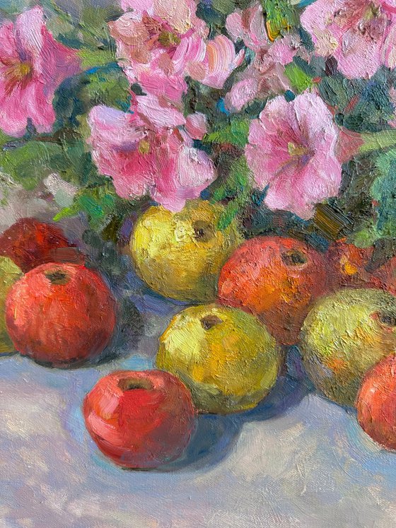 Apples and Mallow Flowers