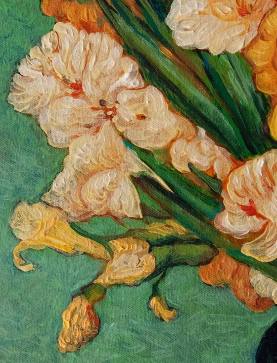 Gladioli in a Green Vase