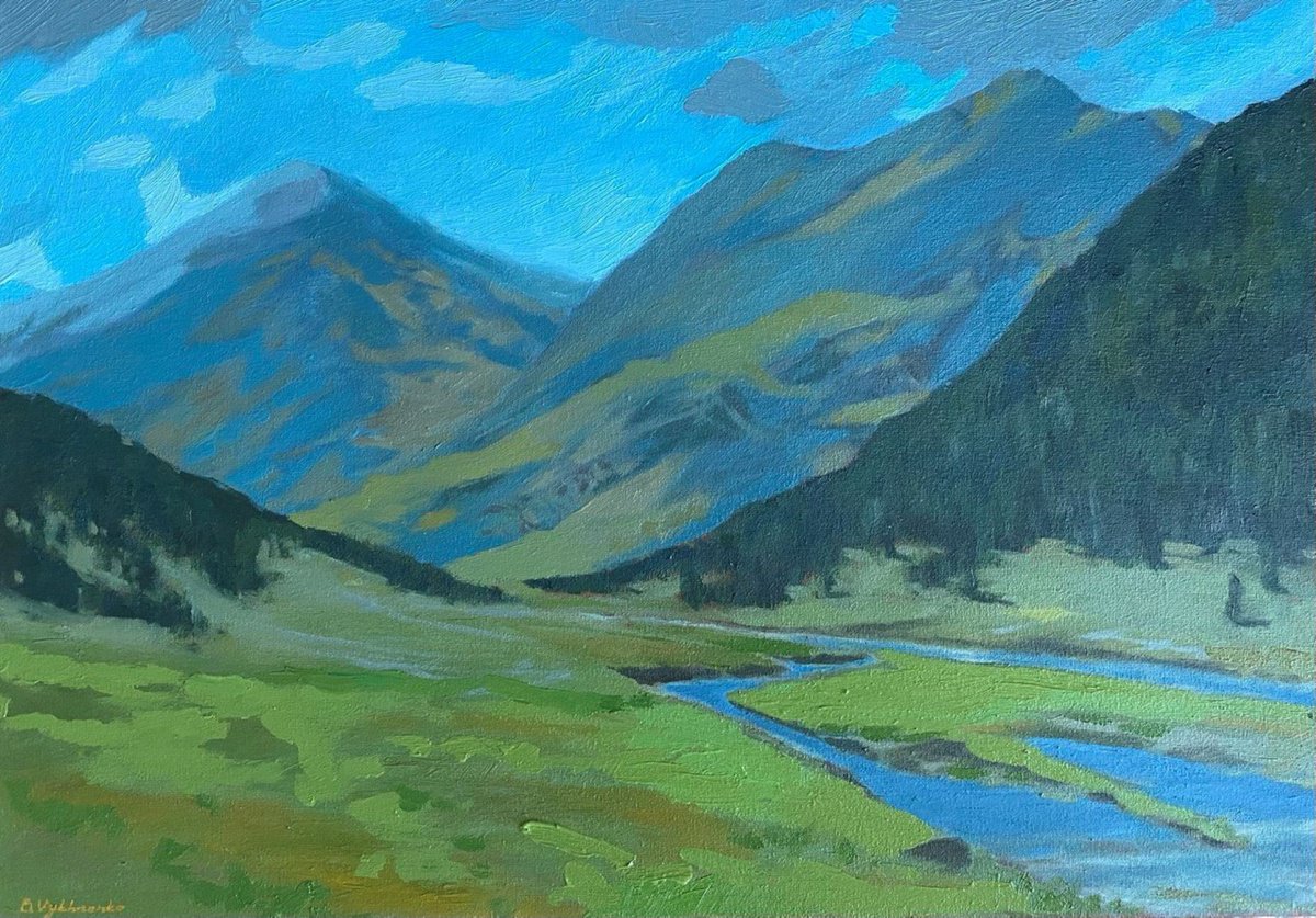 Impressionistic Landscape Oil Painting By Bohdan Vykhrenko, 20 X 14, Mountain River, Original Artwork