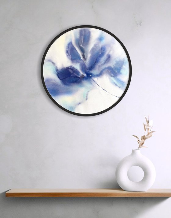 Blue abstract flower round art