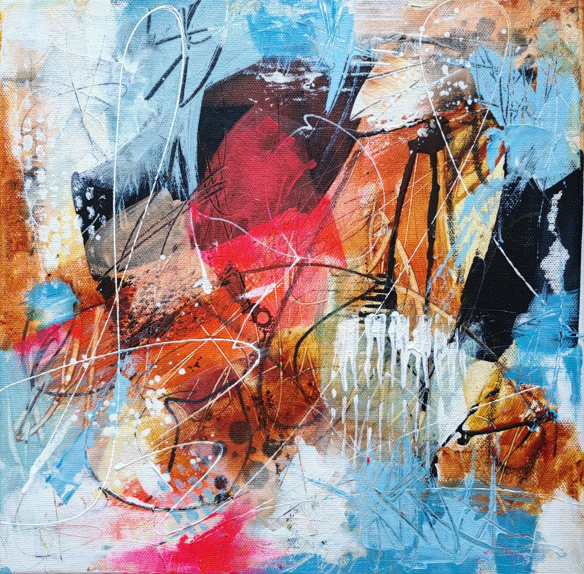 Abstract Acrylic Painting By Vera Hoi, 13 X 13", "Abstract 1", Original Artwork