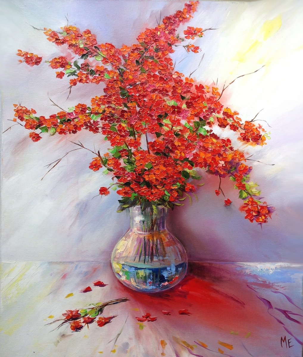 Impressionistic Botanical Oil Painting By Olena Hontar, 20 X 24", Echoes Of Summer, Original Artwork