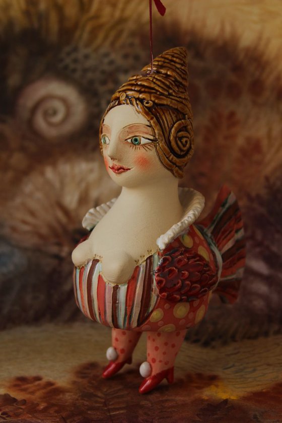 Mystical sweetie bird. Ceramic hanging sculpture