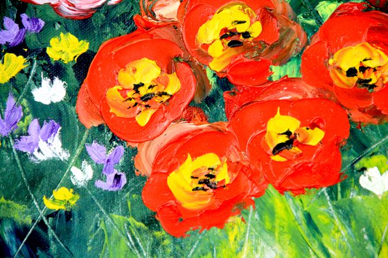 Poppies and daisies original oil painting