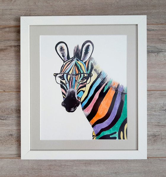 Rainbow Zebra, framed