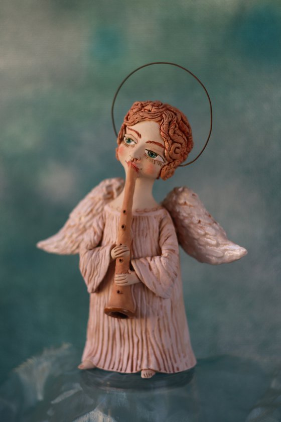 Angels all around me. Angel with a flut. OOAK Sculpture