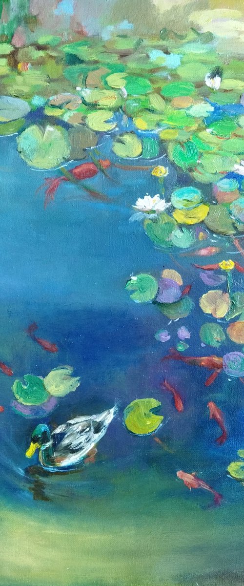 Vibrant pond landscape by Ann Krasikova