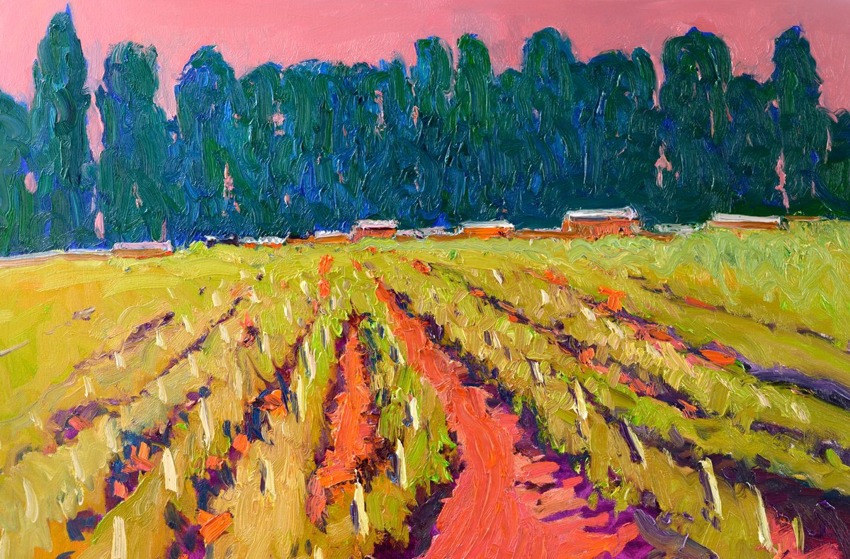 Expressive Oil Painting , Blue Poplars And Vineyards By Suren Nersisyan, 36 X 24, Artwork For Sale On Artfinder