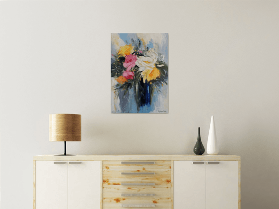 Delicate colors (50x70cm, oil painting, palette knife, ready to hang)