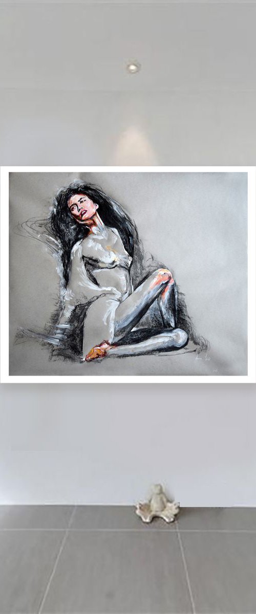 Les Vents Contraires / Figure painting on paper by Anna Sidi-Yacoub