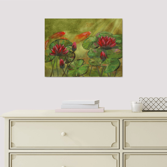 Water lilies. Koi /  ORIGINAL PAINTING