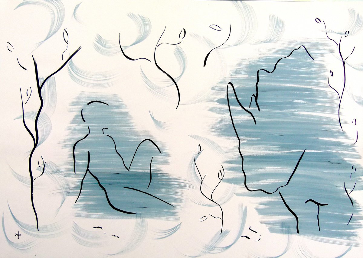 Expressive Animal Ink Drawing By David Jones, 33 X 23, Together #2502A1, Original Artwork