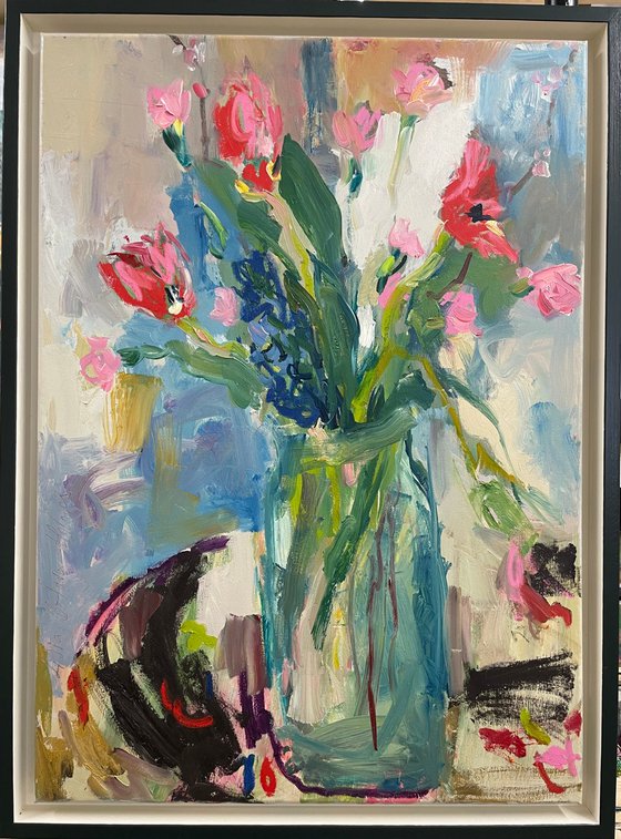 Spring flowers in a glass vase