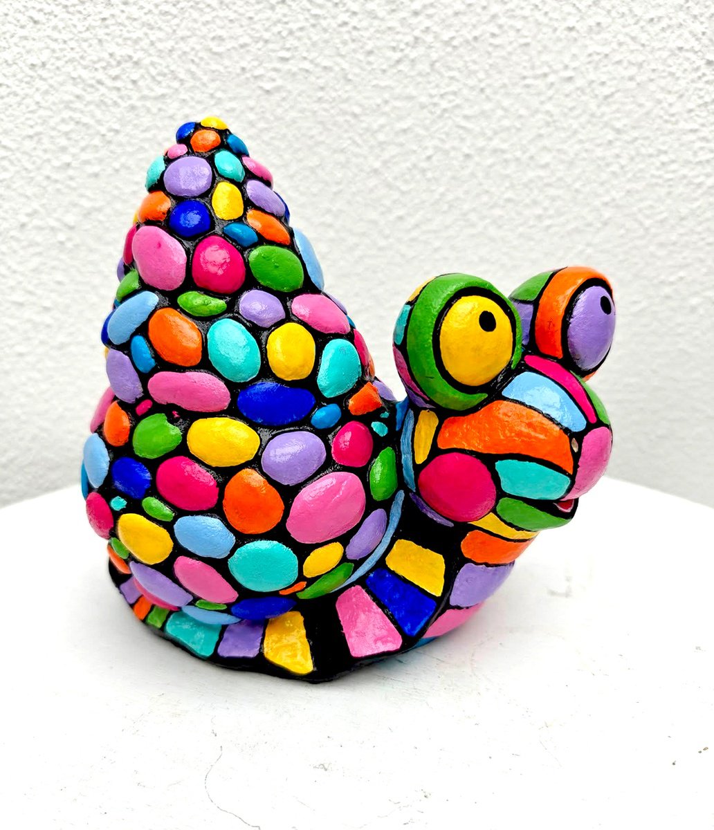 Naive Animal Sculpture By Vio Valova, 6 X 6", Snail, Original Artwork