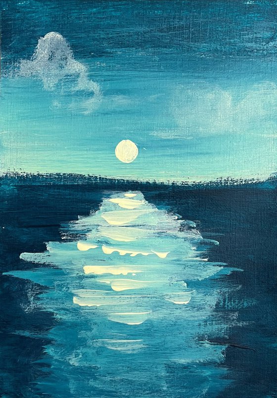 Turquoise Moon acrylic abstract landscape