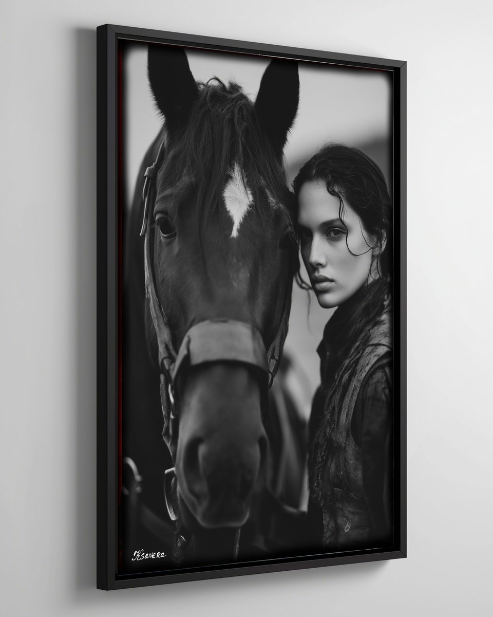 Photorealistic Portrait Photograph By Ksavera, 25 X 37", Lady And Horse B0805A, Original Artwork