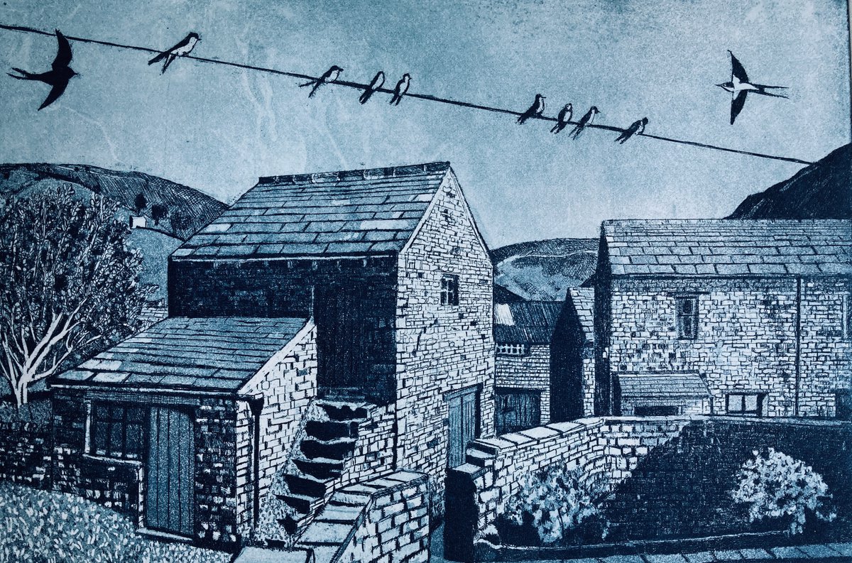 Cityscapes Etchings & Engravings By Janis Goodman, 16 X 10, The Gathering - Muker, Swaledale, Original Artwork