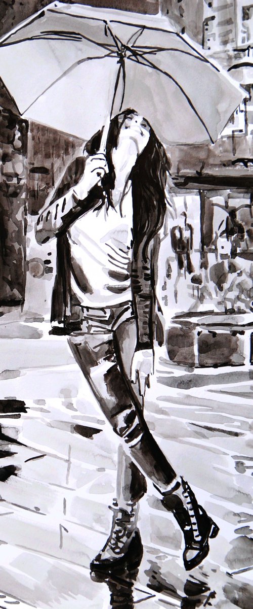 Girl with umbrella / 42 x 29.7 cm by Alexandra Djokic
