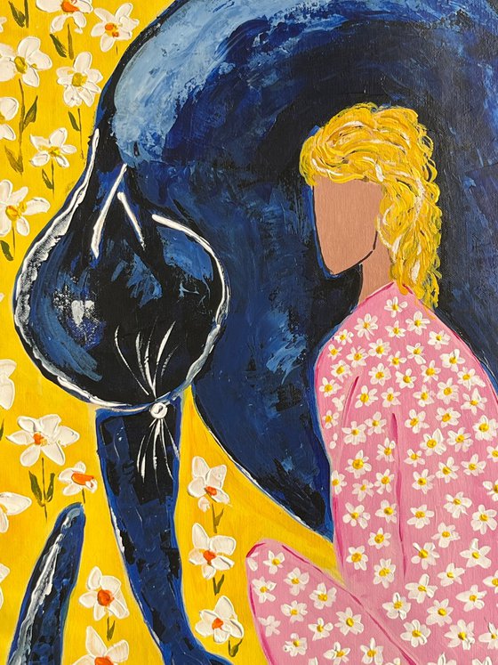 Woman Cat Daisy Original Painting