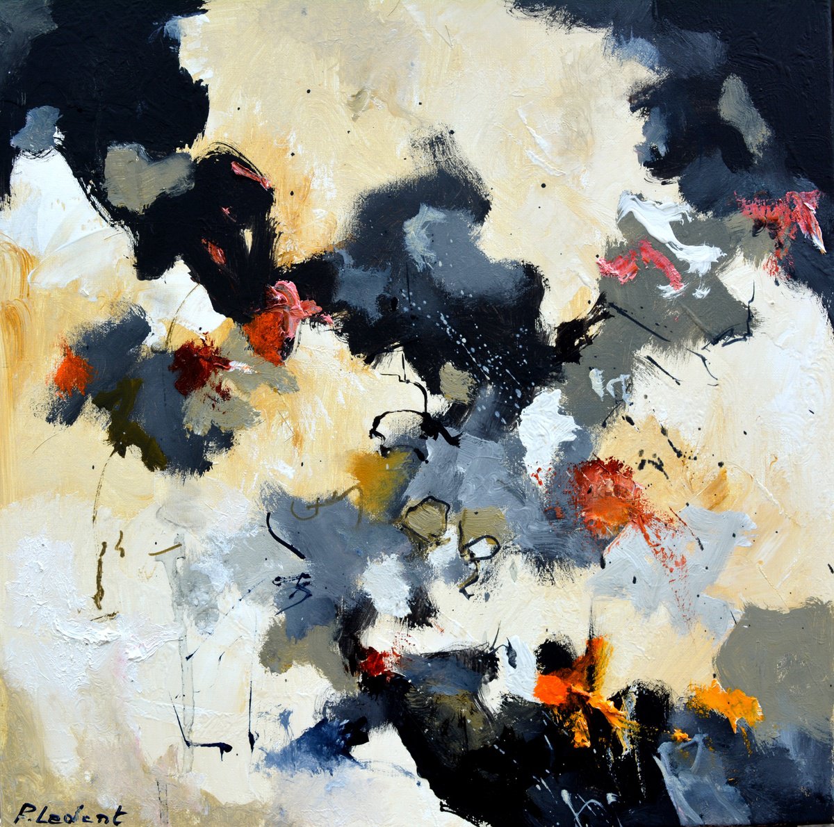 Abstract Oil Painting By Pol Henry Ledent, 16 X 16", Petals From The Dark, Original Artwork