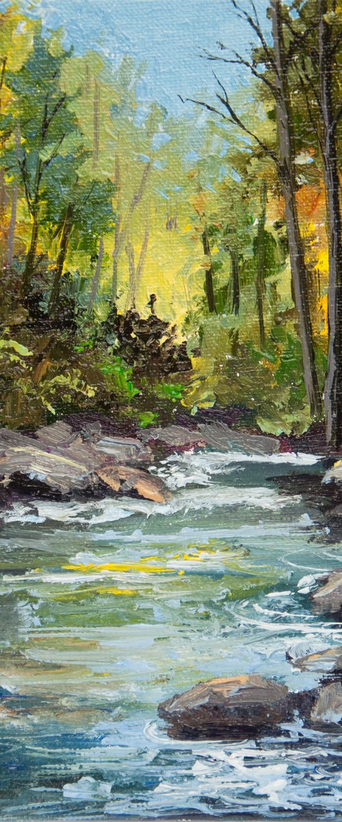 Forest stream. Oil painting. Original art. by Tetiana Vysochynska