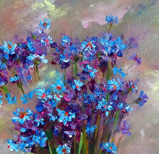 BOUQUET OF BLUE CORNFLOWERS - Wildflowers. Cornflowers. Beautiful bouquet. Abstract background. Freshness. Little. Cute.