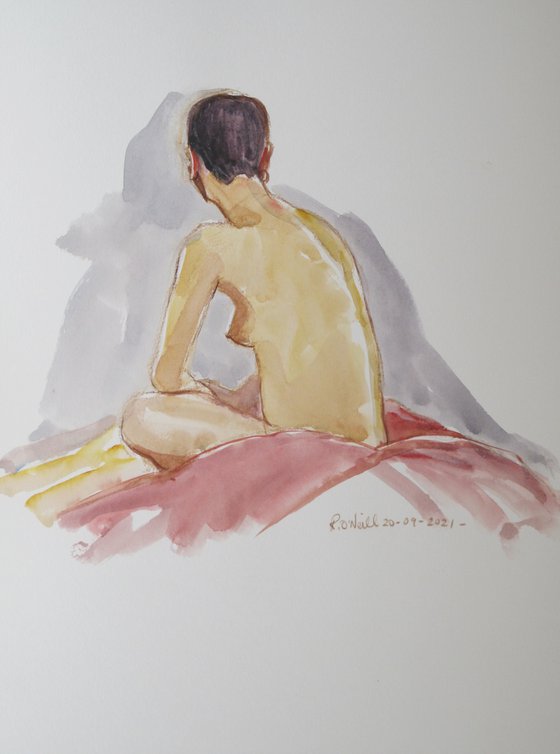 Seated female nude back study