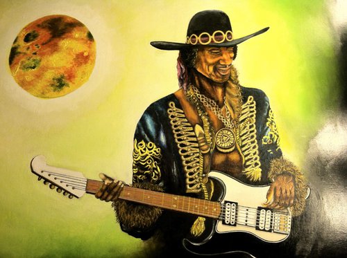 Hendrix Serenades Saturn's  moon Io by Andrew (Ana` Alu) Hollimon
