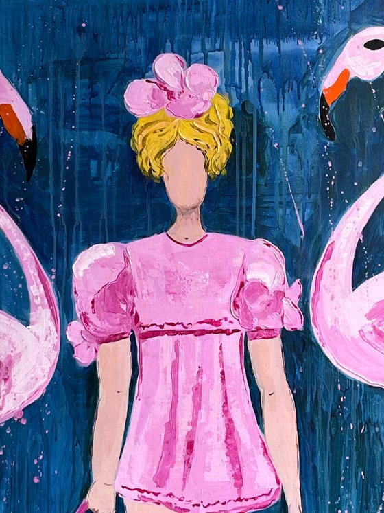 Girl Flamingo Painting